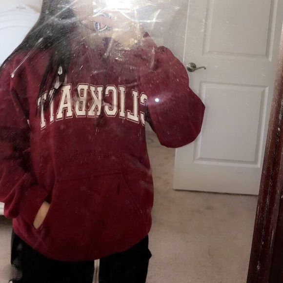 maroon clickbait hoodie